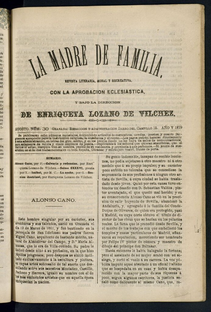 Miniatura de Madre de Familia : revista semanal de agosto de 1879, nº 30