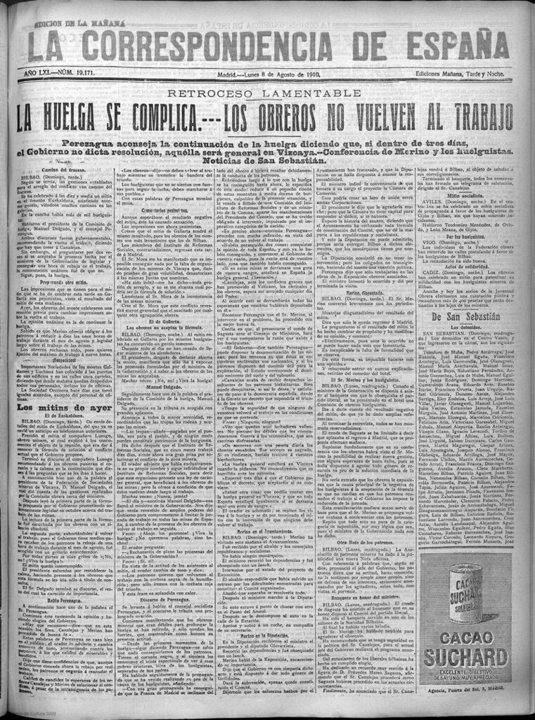 Miniatura de La Correspondencia de España del 8 de agosto de 1910 (edición de la mañana)