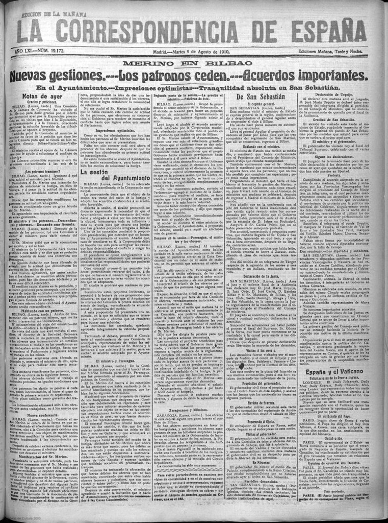 Miniatura de La Correspondencia de España del 9 de agosto de 1910 (edición de la mañana)