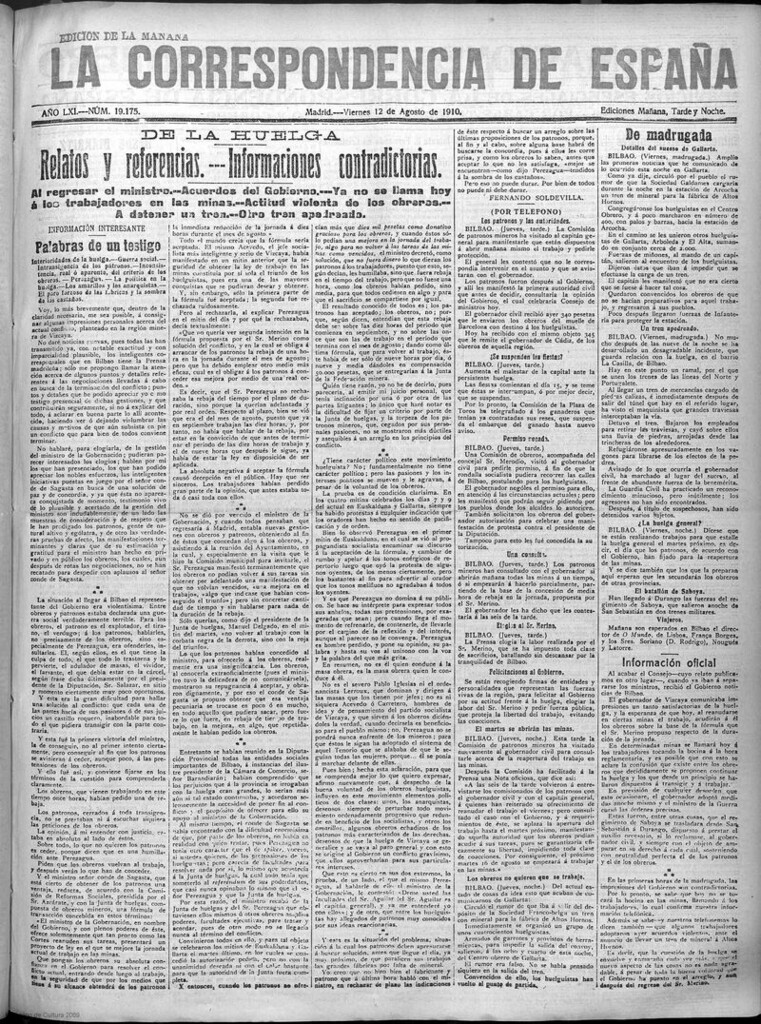 Miniatura de La Correspondencia de España del 12 de agosto de 1910 (edición de la mañana)