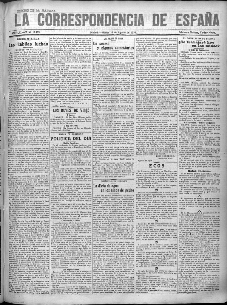 Miniatura de La Correspondencia de España del 16 de agosto de 1910 (edición de la mañana)