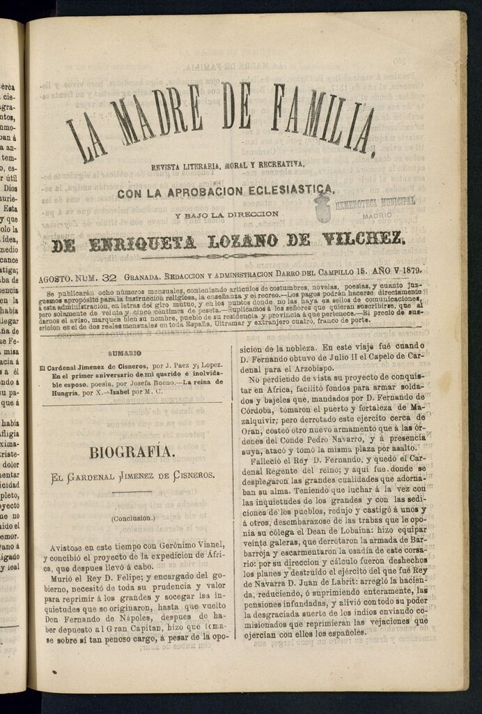 Miniatura de Madre de Familia : revista semanal de agosto de1879, nº 32