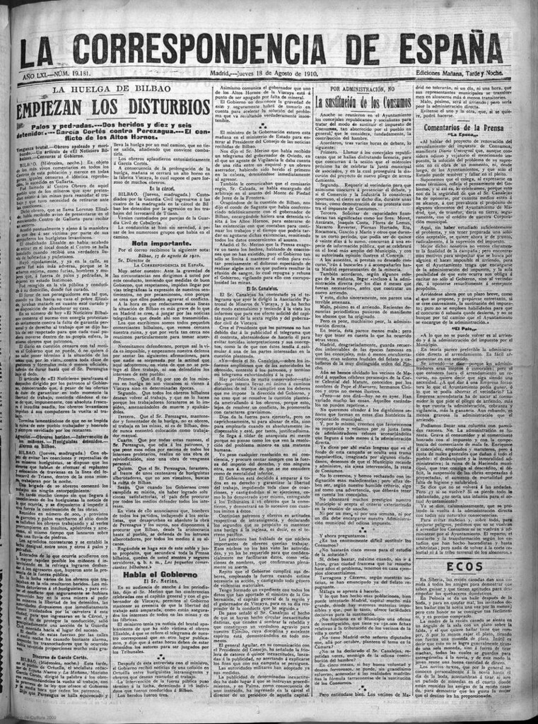 Miniatura de La Correspondencia de España del 18 de agosto de 1910