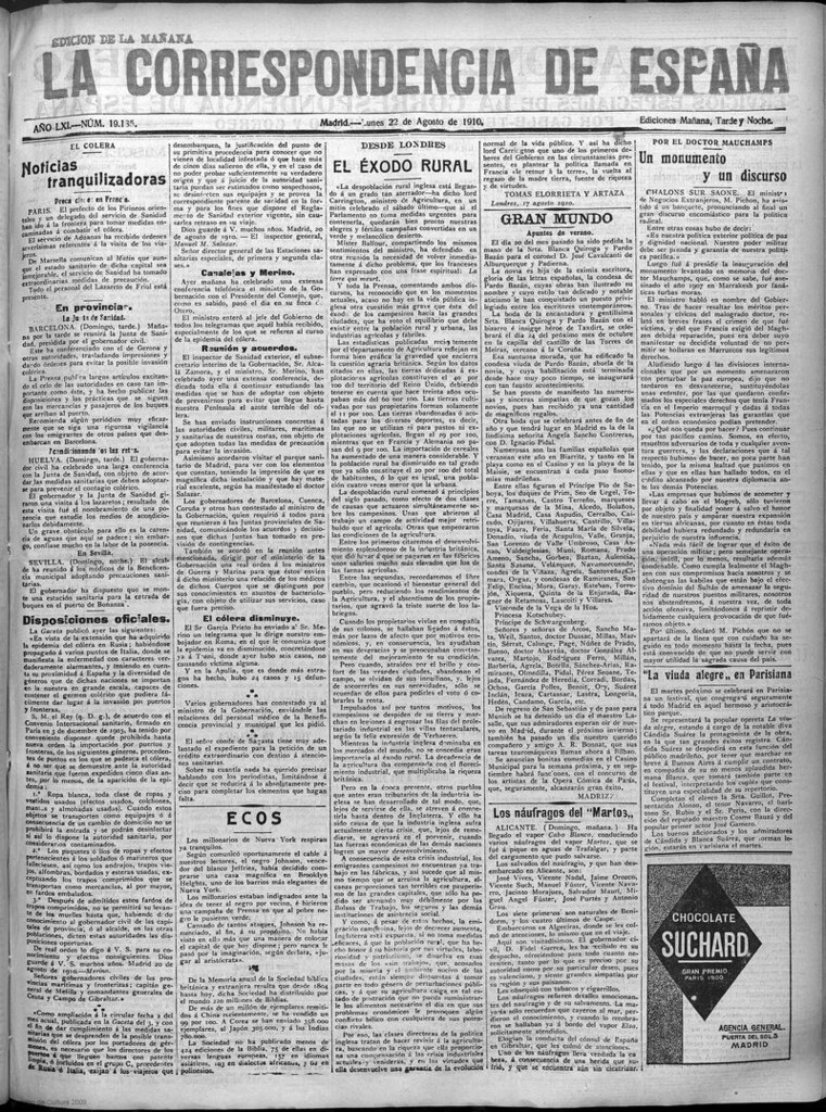 Miniatura de La Correspondencia de España del 22 de agosto de 1910 (edición de la mañana)