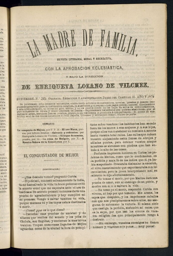 Miniatura de Madre de Familia : revista semanal de septiembre de 1879, nº 35