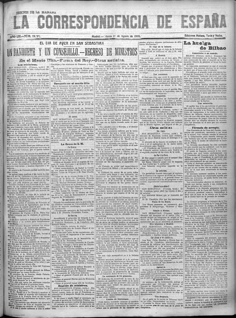 Miniatura de La Correspondencia de España del 27 de agosto de 1910 (edición de la mañana)