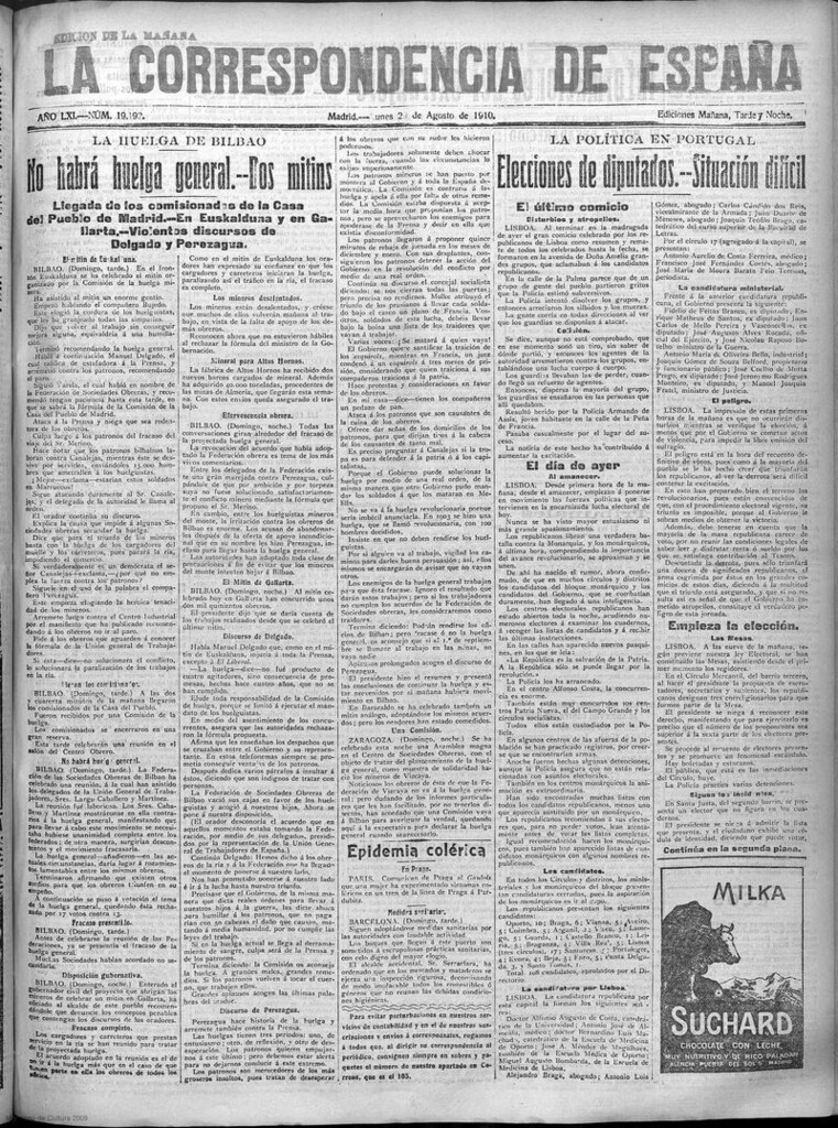 Miniatura de La Correspondencia de España del 29 de agosto de 1910 (edición de la mañana)