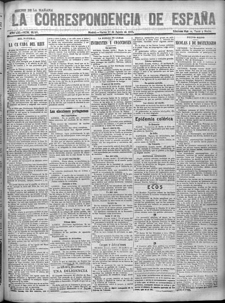 Miniatura de La Correspondencia de España del 30 de agosto de 1910 (edición de la mañana)