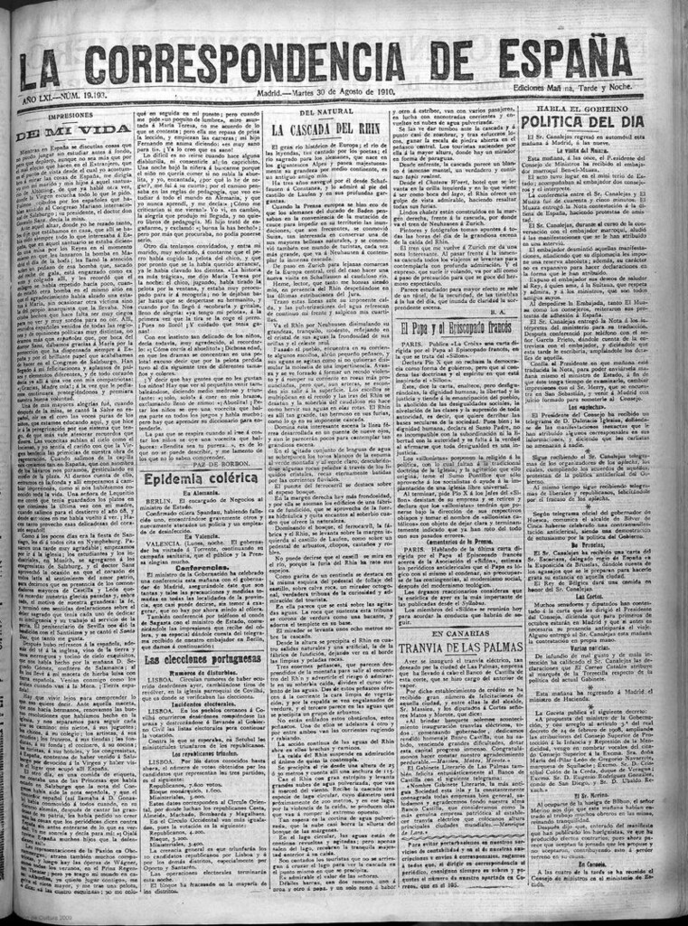 Miniatura de La Correspondencia de España del 30 de agosto de 1910