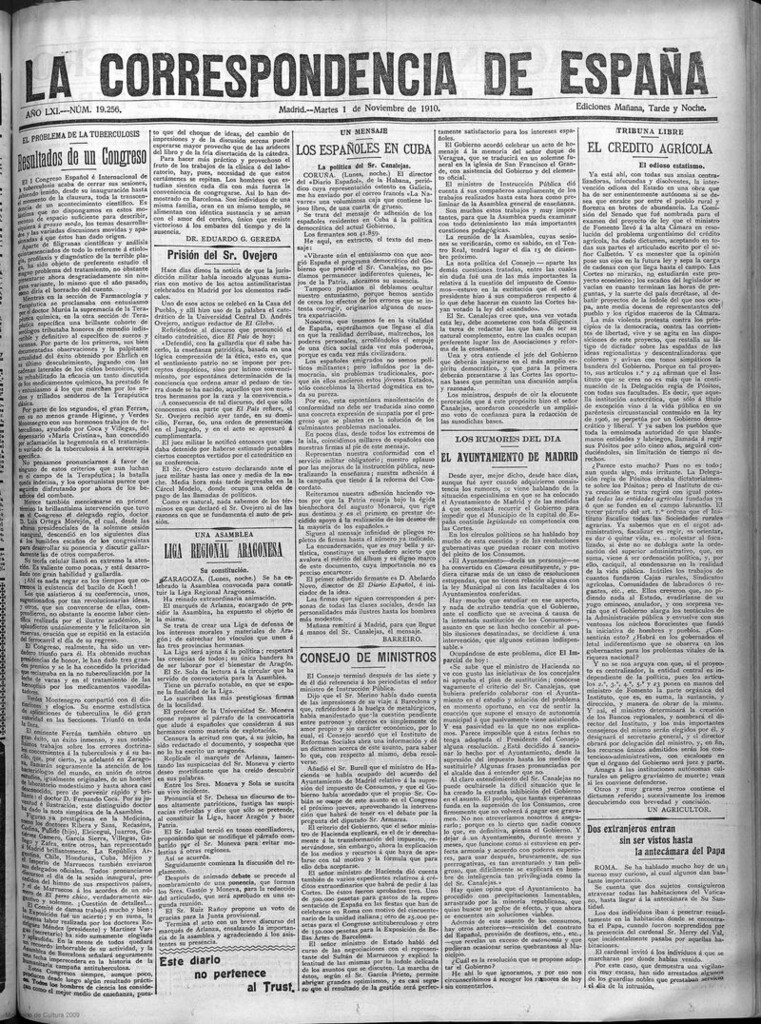 Miniatura de La Correspondencia de España del 1 de noviembre de 1910 (edición de la mañana)