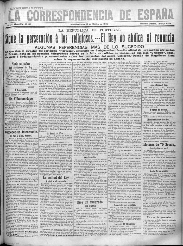 Miniatura de La Correspondencia de España del 11 de octubre de 1910 (edición de la mañana)