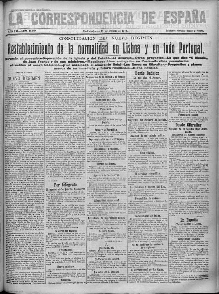 Miniatura de La Correspondencia de España del 13 de octubre de 1910 (edición de la mañana)