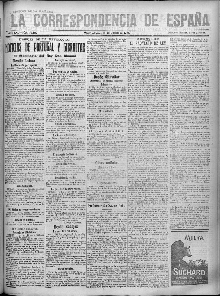 Miniatura de La Correspondencia de España del 14 de octubre de 1910 (edición de la mañana)