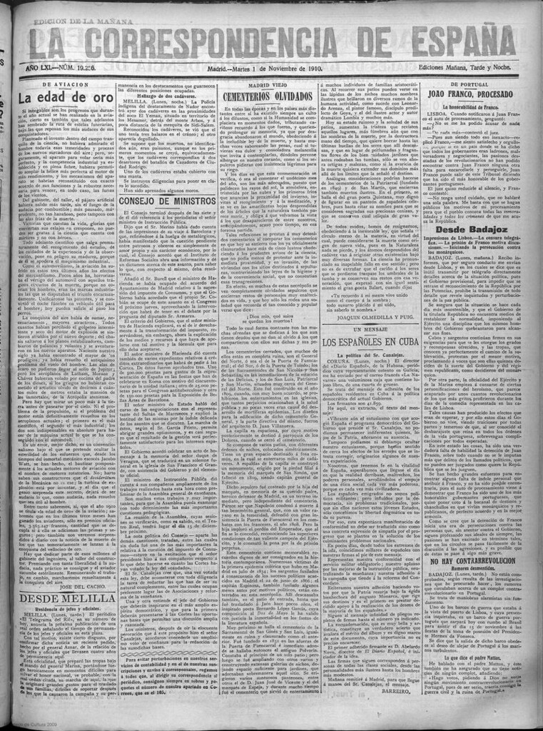 Miniatura de La Correspondencia de España del 1 de noviembre de 1910