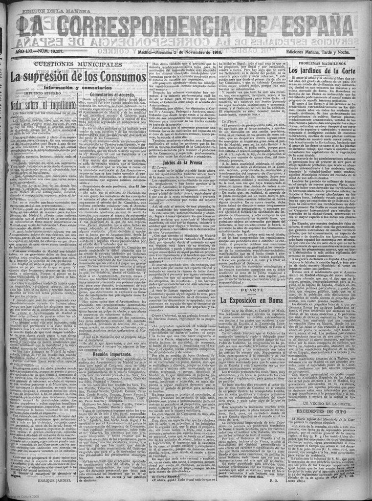 Miniatura de La Correspondencia de España del 2 de noviembre de 1910 (edición de la mañana)