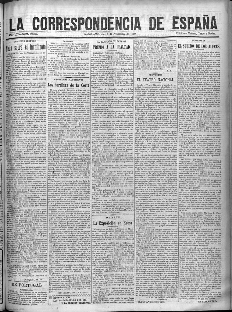 Miniatura de La Correspondencia de España del 2 de noviembre de 1910