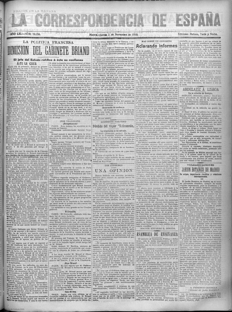 Miniatura de La Correspondencia de España del 3 de noviembre de 1910 (edición de la mañana)