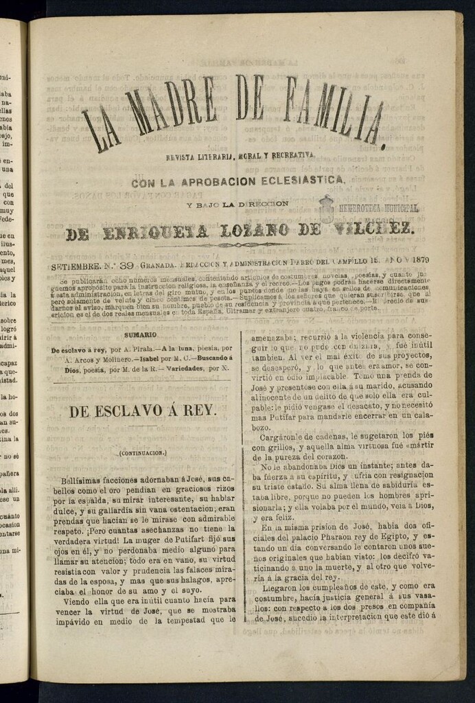 Miniatura de Madre de Familia : revista semanal de septiembre de 1879, nº 39