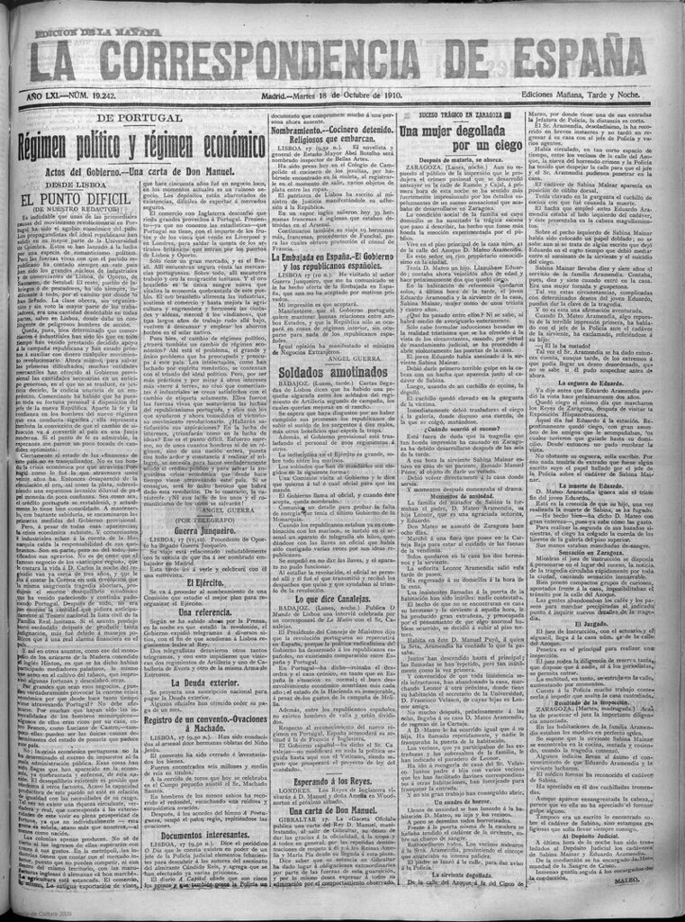Miniatura de La Correspondencia de España del 18 de octubre de 1910 (edición de la mañana)