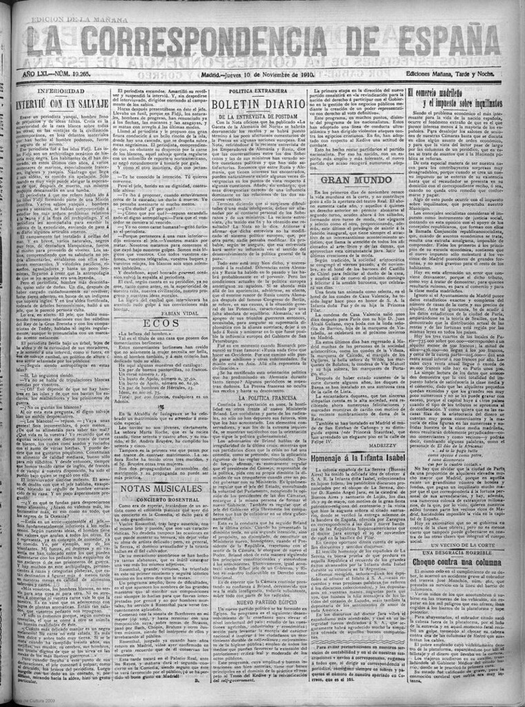 Miniatura de La Correspondencia de España del 10 de noviembre de 1910 (edición de la mañana)