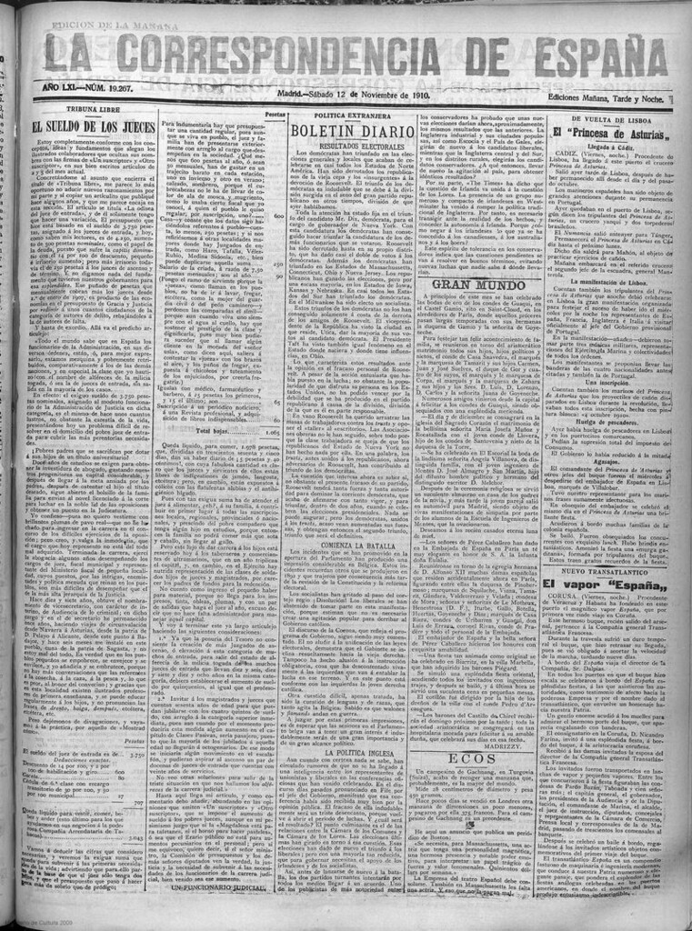 Miniatura de La Correspondencia de España del 12 de noviembre de 1910 (edición de la mañana)
