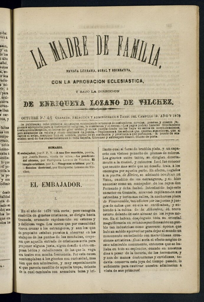 Miniatura de Madre de Familia : revista semanal de octubre de 1879, nº 41