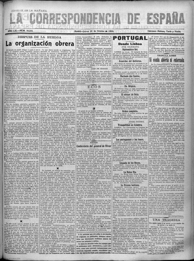 Miniatura de La Correspondencia de España del 20 de octubre de 1910 (edición de la mañana)