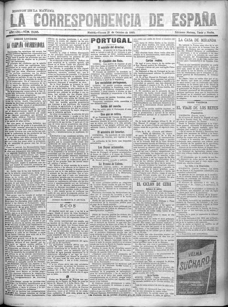 Miniatura de La Correspondencia de España del 21 de octubre de 1910 (edición de la mañana)