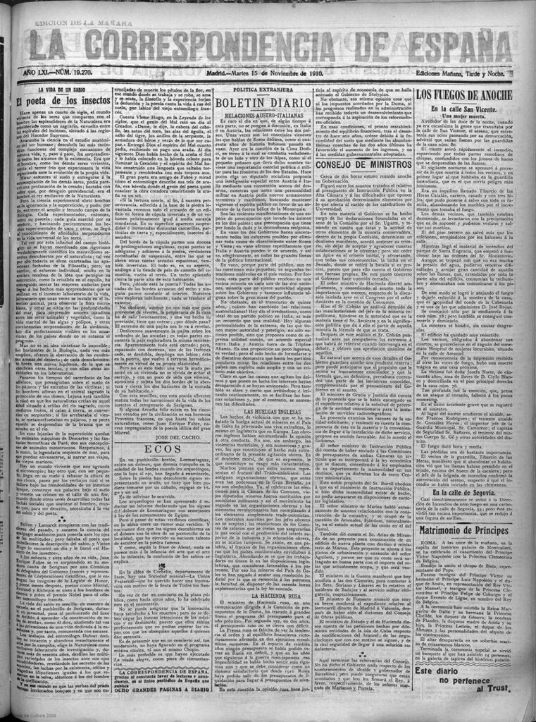 Miniatura de La Correspondencia de España del 15 de noviembre de 1910 (edición de la mañana)
