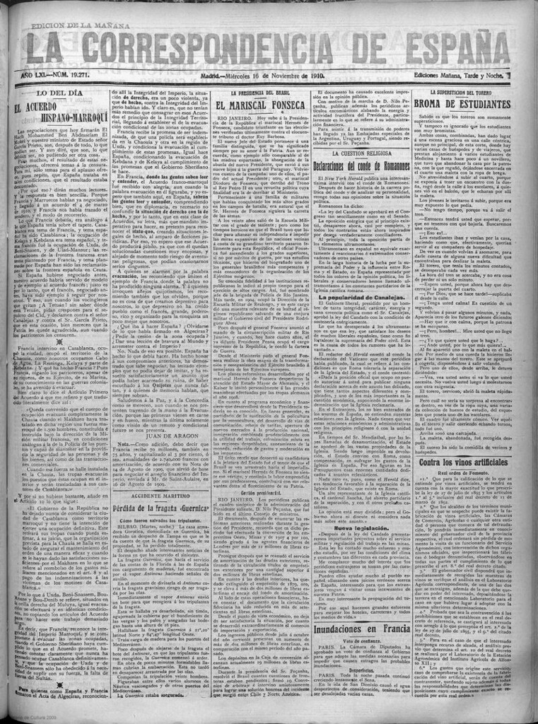 Miniatura de La Correspondencia de España del 16 de noviembre de 1910 (edición de la mañana)