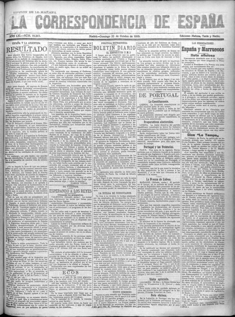 Miniatura de La Correspondencia de España del 23 de octubre de 1910 (edición de la mañana)