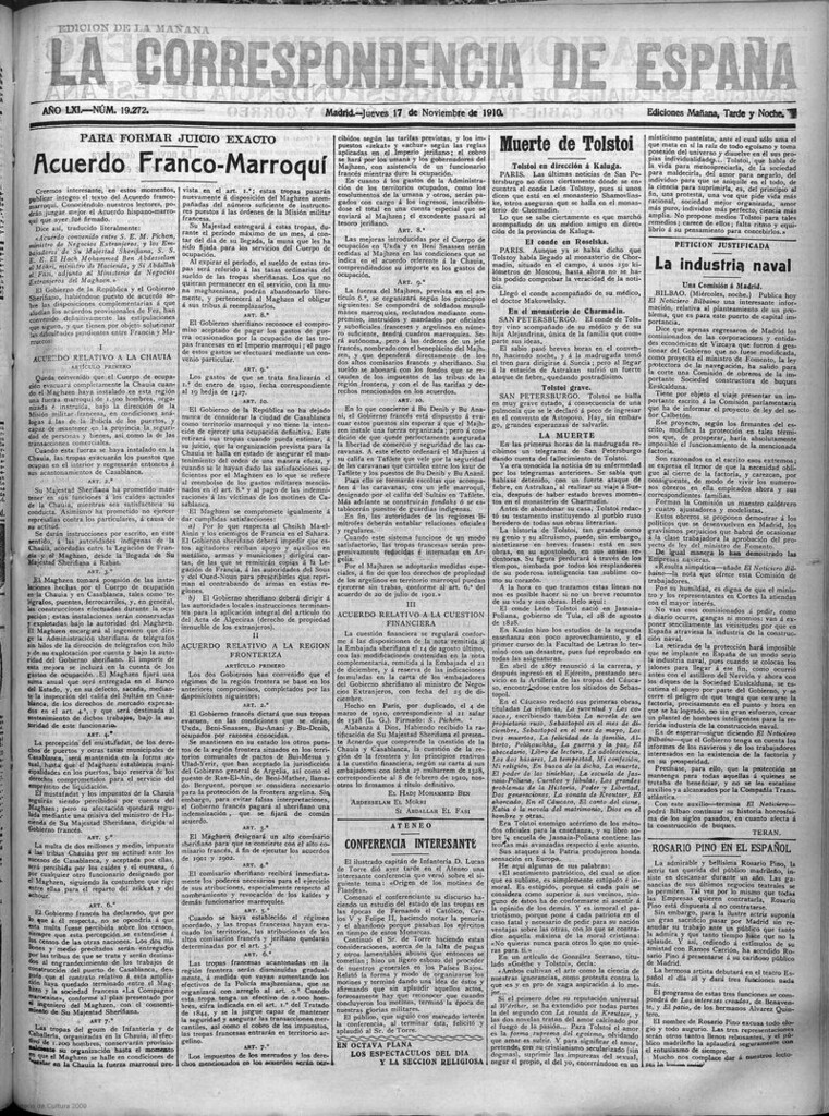 Miniatura de La Correspondencia de España del 17 de noviembre de 1910 (edición de la mañana)