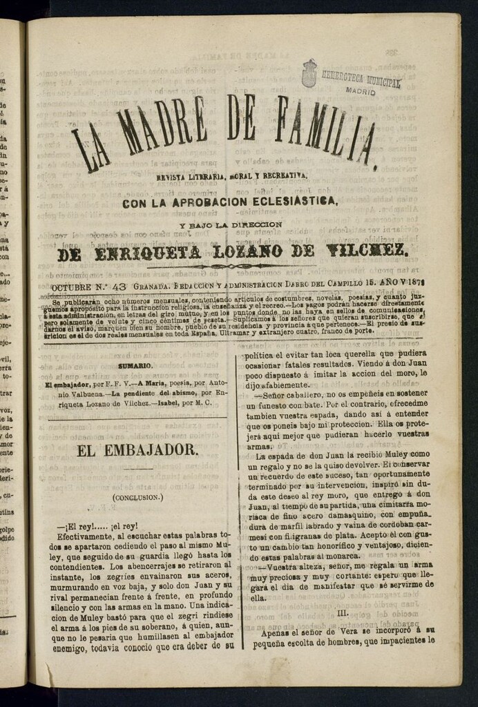 Miniatura de Madre de Familia : revista semanal de octubre de 1879, nº 43