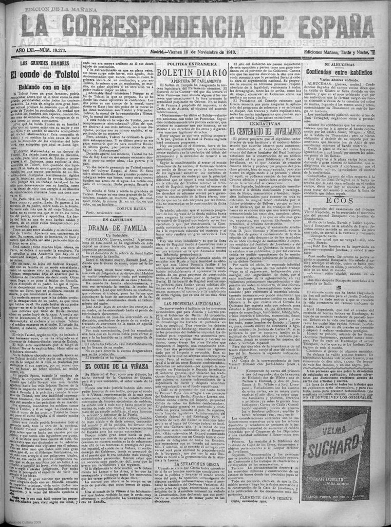 Miniatura de La Correspondencia de España del 18 de noviembre de 1910 (edición de la mañana)