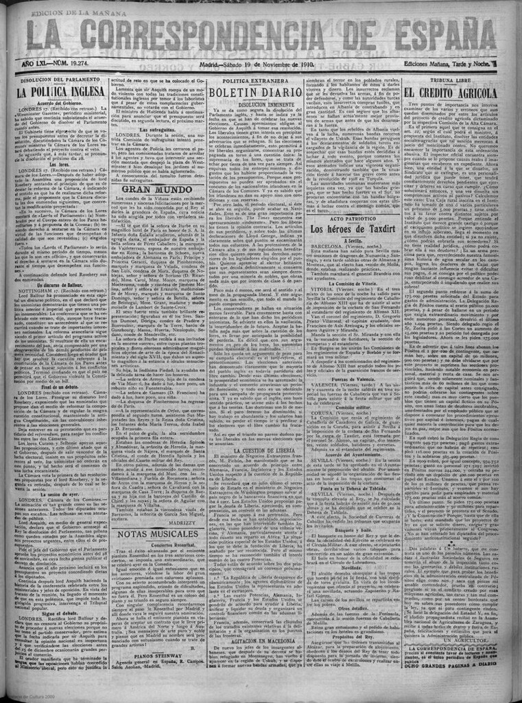 Miniatura de La Correspondencia de España del 19 de noviembre de 1910 (edición de la mañana)
