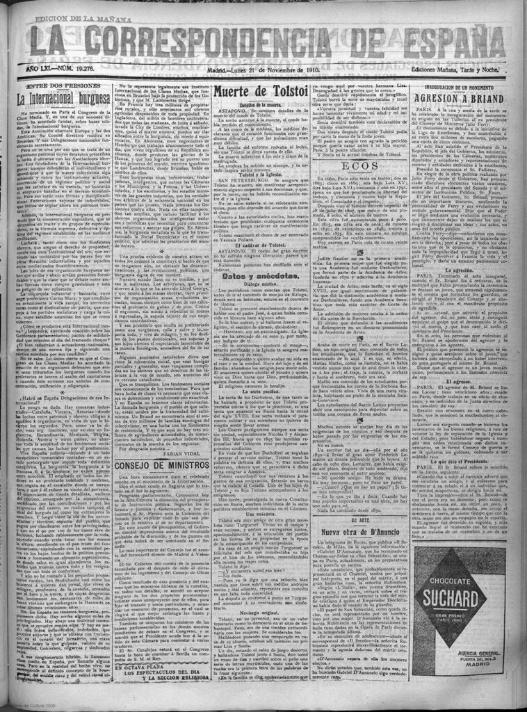 Miniatura de La Correspondencia de España del 21 de noviembre de 1910 (edición de la mañana)
