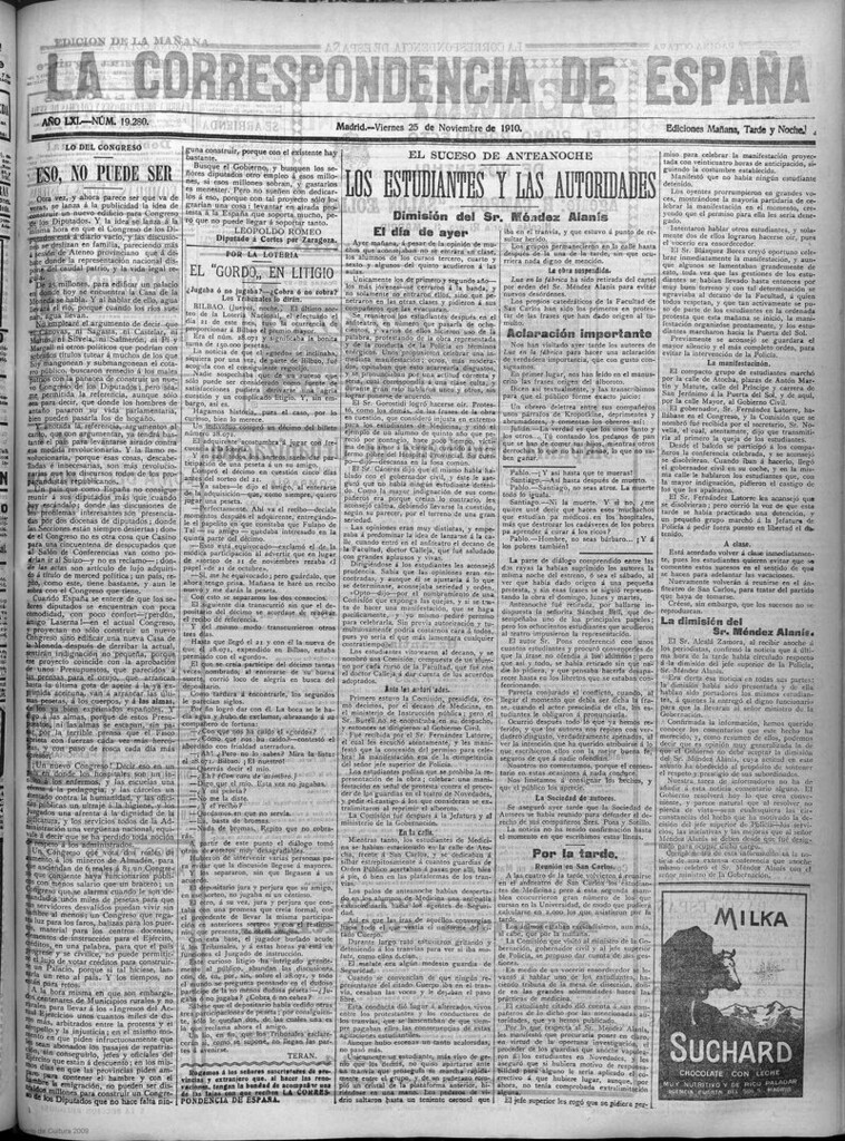 Miniatura de La Correspondencia de España del 25 de noviembre de 1910 (edición de la mañana)