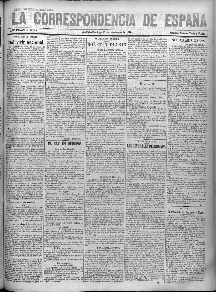 Miniatura de La Correspondencia de España del 27 de noviembre de 1910 (edición de la mañana)