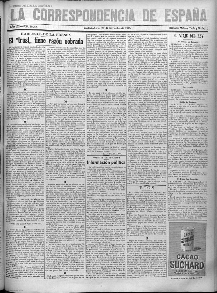 Miniatura de La Correspondencia de España del 28 de noviembre de 1910 (edición de la mañana)