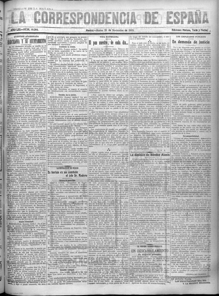 Miniatura de La Correspondencia de España del 29 de noviembre de 1910 (edición de la mañana)