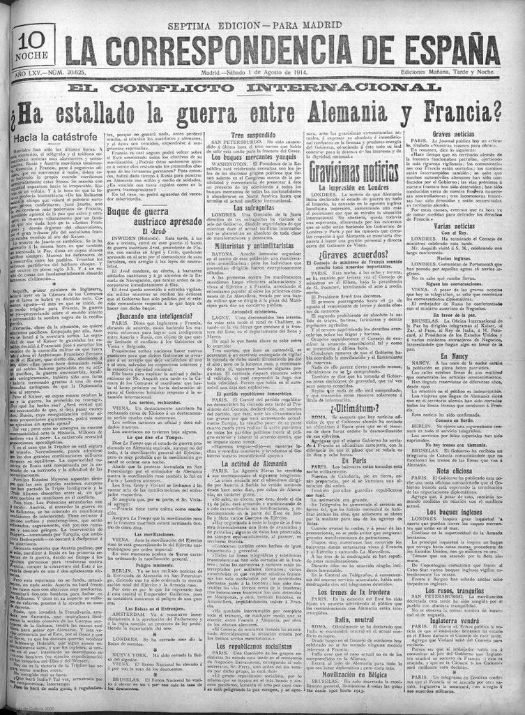 Miniatura de La Correspondencia de España del 1 de agosto de 1914
