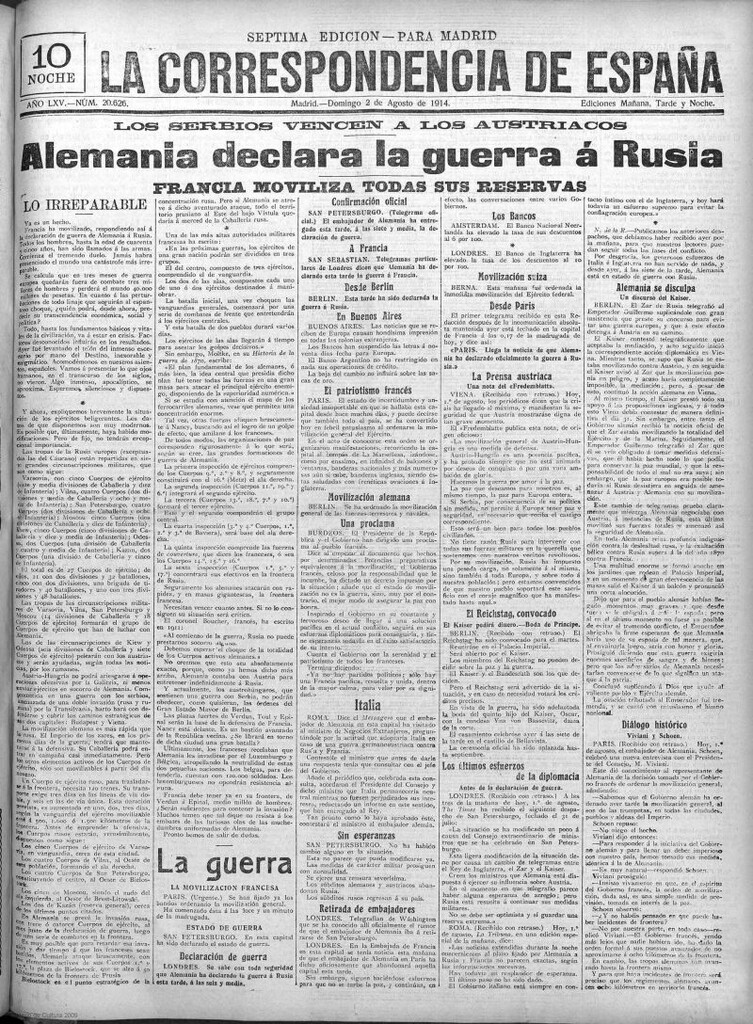 Miniatura de La Correspondencia de España del 2 de agosto de 1914