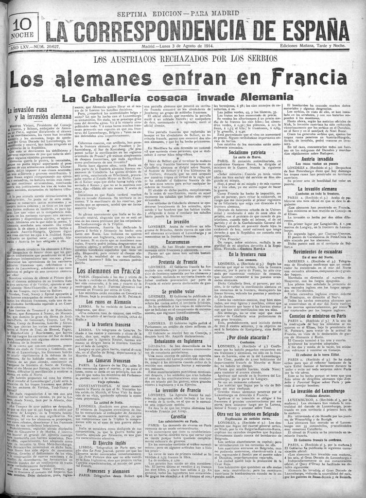 Miniatura de La Correspondencia de España del 3 de agosto de 1914