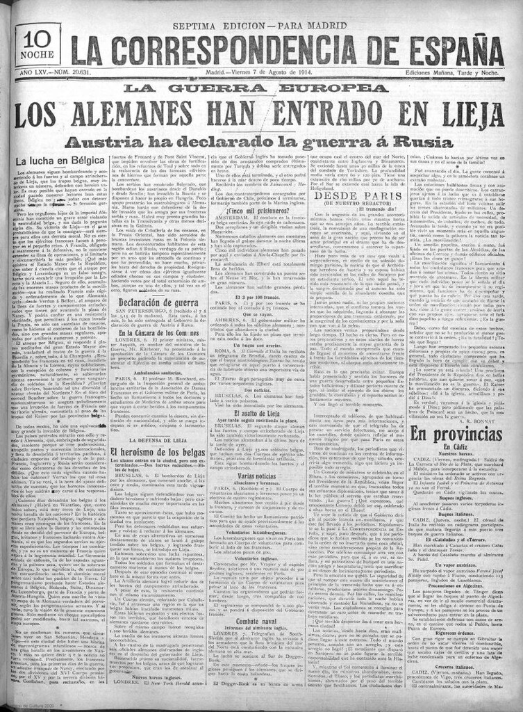 Miniatura de La Correspondencia de España del 7 de agosto de 1914