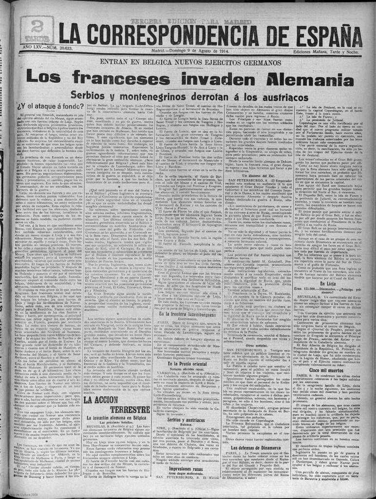 Miniatura de La Correspondencia de España del 9 de agosto de 1914