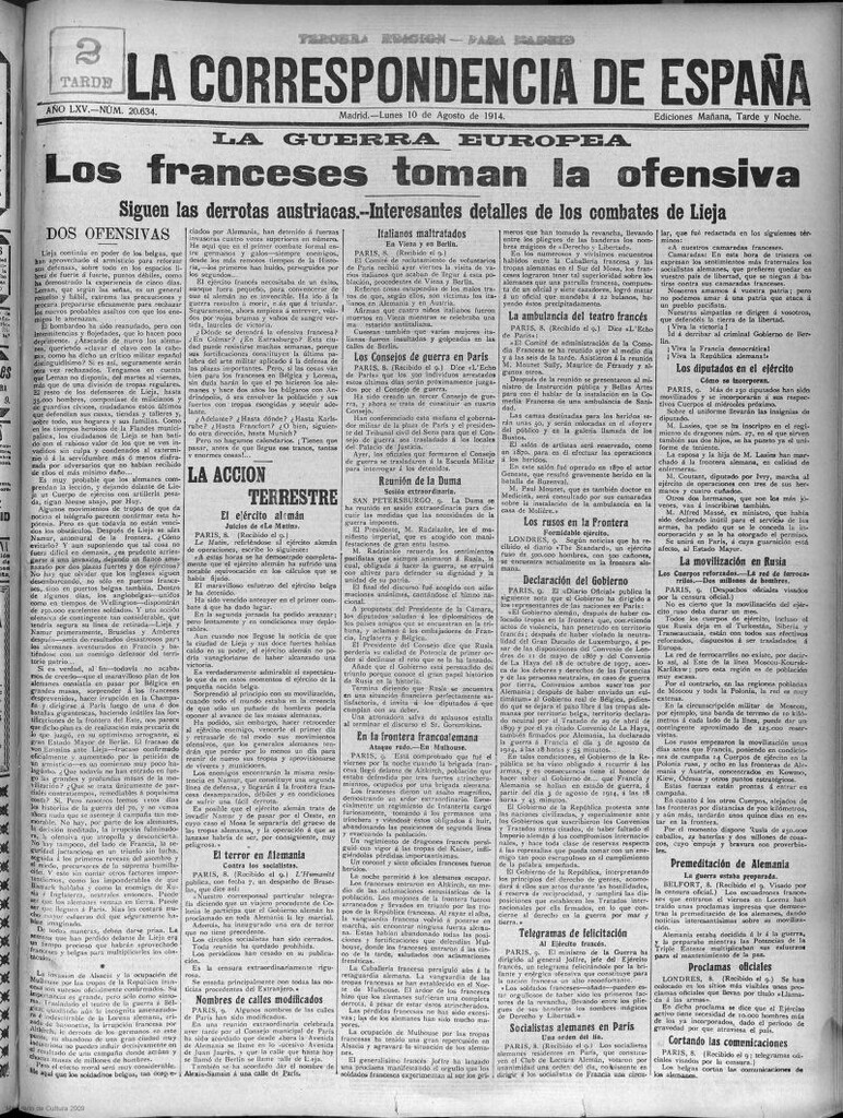 Miniatura de La Correspondencia de España del 10 de agosto de 1914