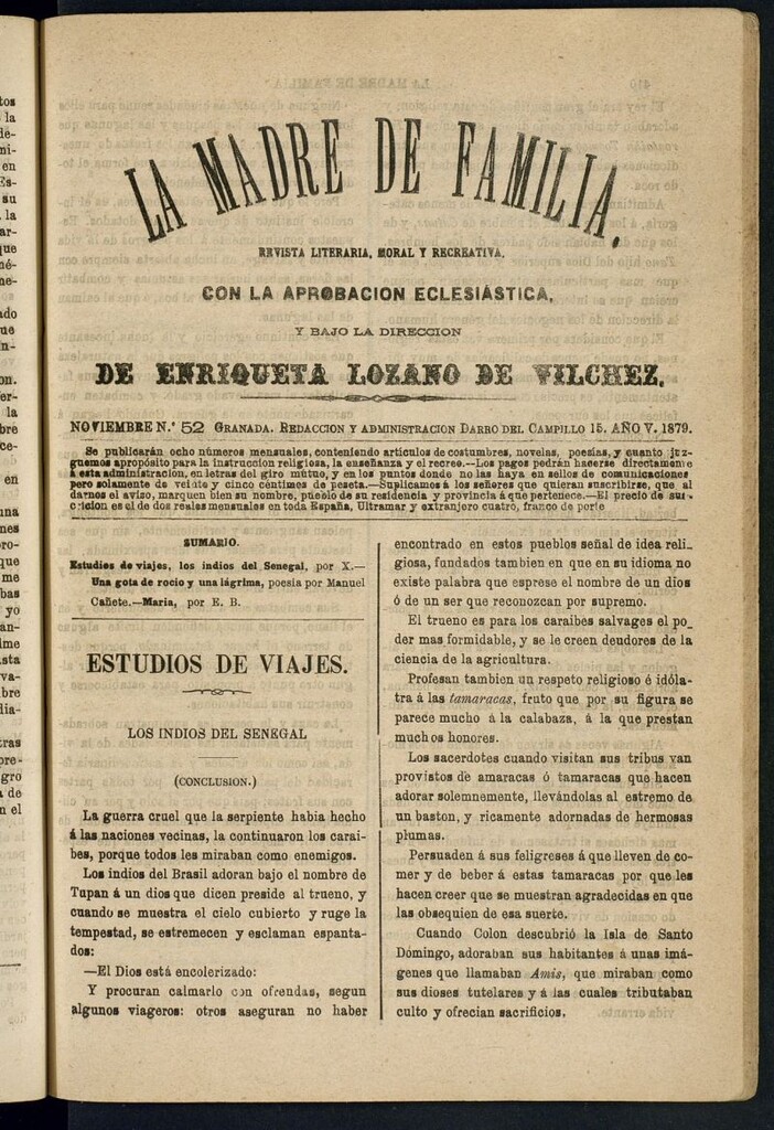 Miniatura de Madre de Familia : revista semanal de noviembre de 1879, nº 52