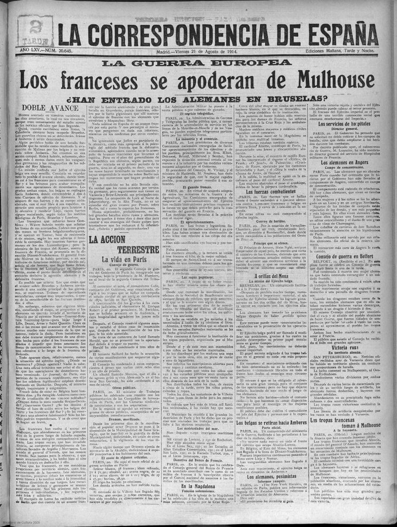 Miniatura de La Correspondencia de España del 21 de agosto de 1914