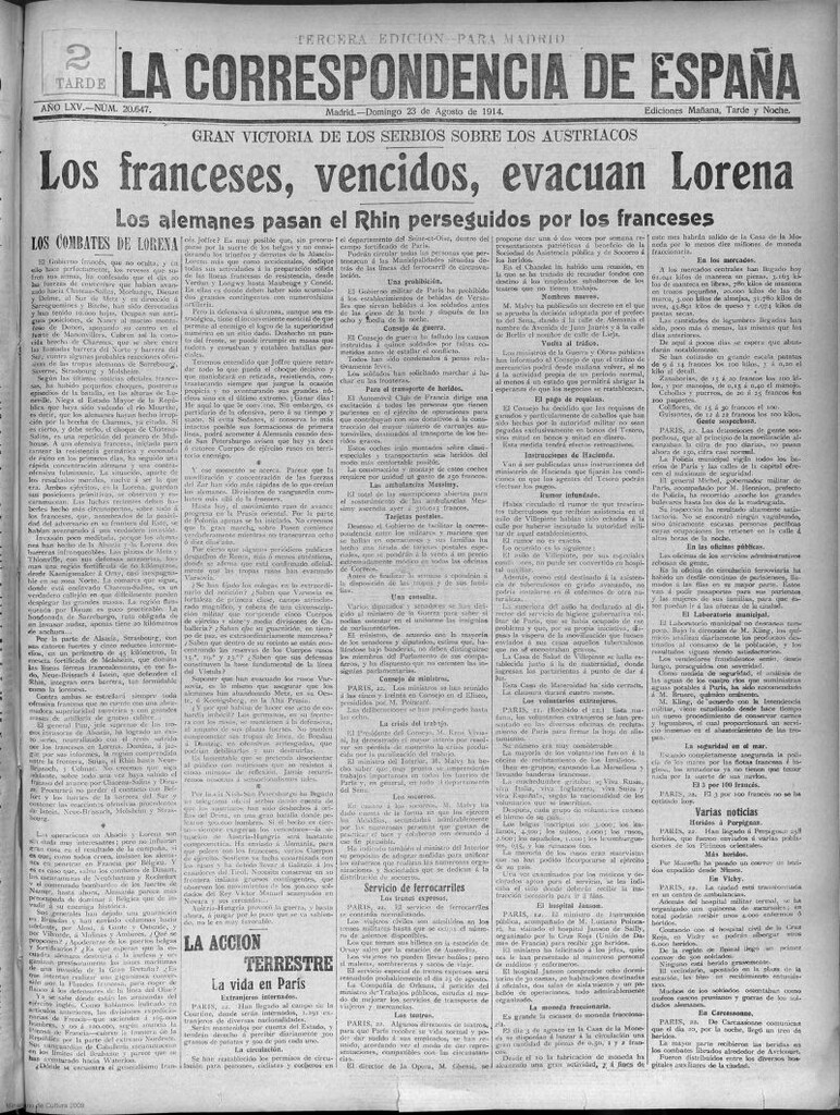 Miniatura de La Correspondencia de España del 23 de agosto de 1914