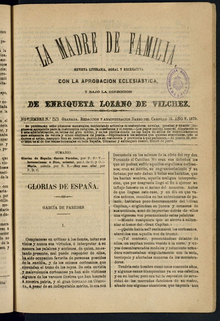 Miniatura de Madre de Familia : revista semanal de noviembre de 1879, nº 53